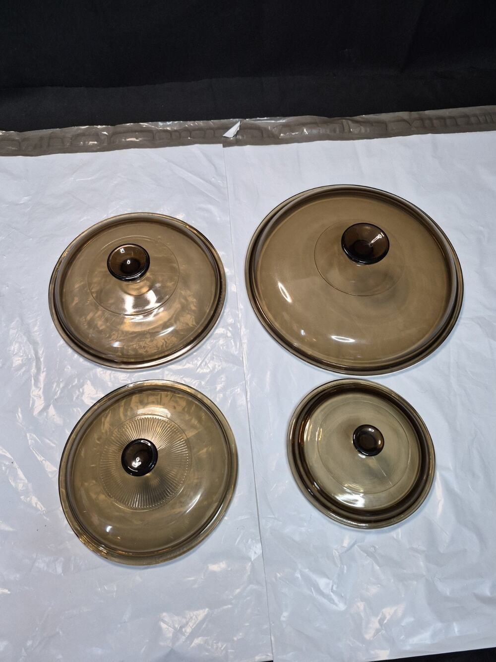 Pyrex Brown Amber Glass Lids Lot Of 4 See Photos For Measurements And Numbers
